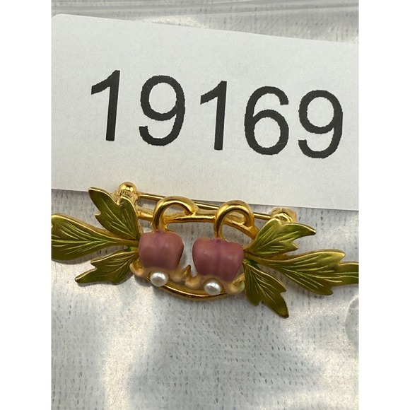 Vintage Joan Rivers Flower Brooch Double Gold Tone Enamel - Picture 7 of 7